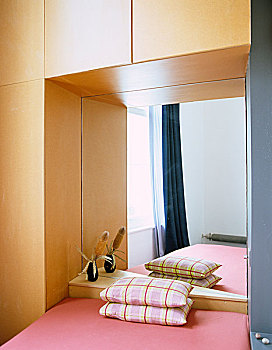 单人床,反射,墙壁,现代,卧室