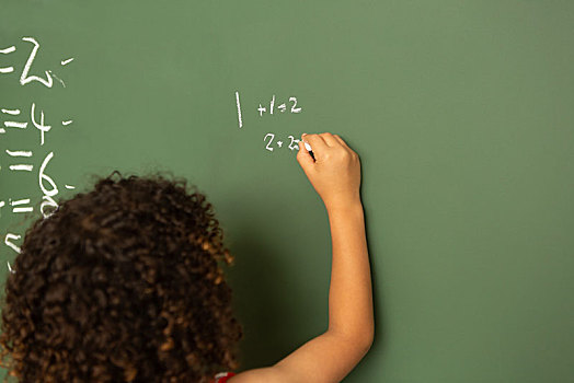 女生,解决,数学,程式,绿色,黑板,教室