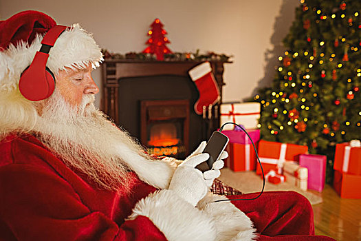 圣诞老人,听,音乐,智能手机