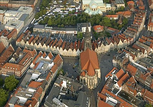 航拍,市中心,教堂,明斯特地区,北莱茵威斯特伐利亚,德国,欧洲