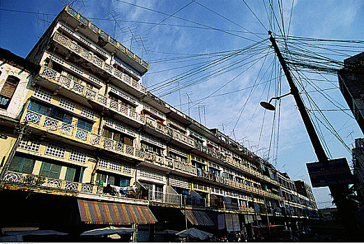 建筑,电线,金边,柬埔寨