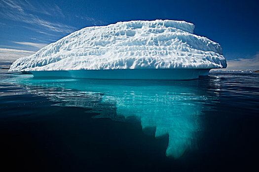 格陵兰,伊路利萨特,淹没,融化,冰山,雅各布港冰川,漂浮,迪斯科湾,晴朗,夏天,早晨