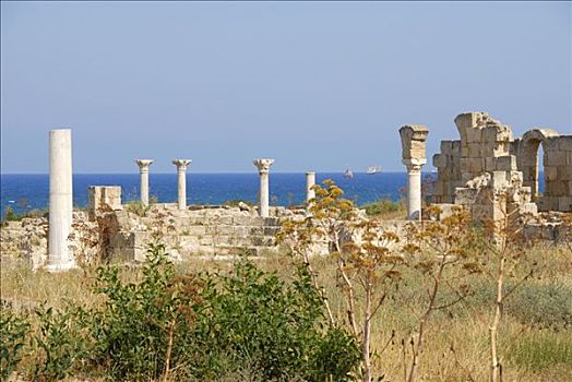柱子,早,基督教,大教堂,海洋,遗迹,意大利腊肠,塞浦路斯北部