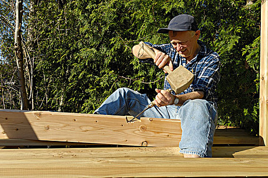 男人,工作,木质,木板,凿子