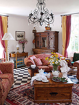 敞门,软垫,座椅,传统风格,起居室