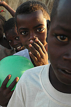 男孩,露营,人,近郊,林羚,南方,达尔富尔,苏丹,十一月,2004年