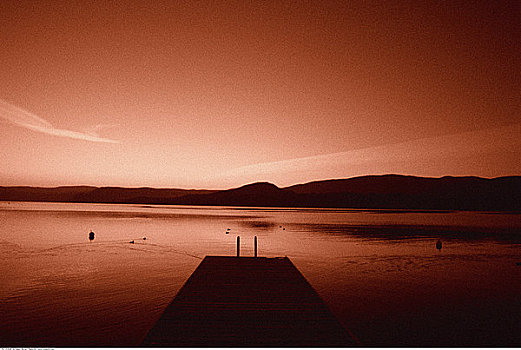 码头,湖,日落