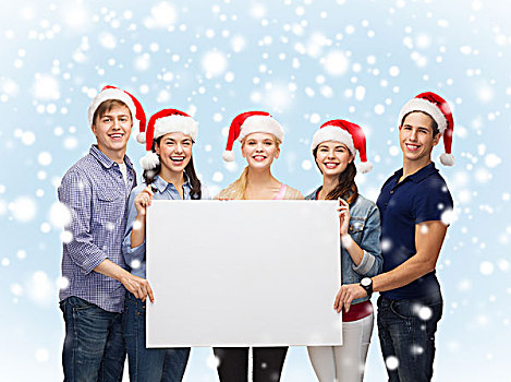 教育,广告,销售,圣诞节,人,概念,群体,微笑,学生,圣诞老人,帽子,留白,白板