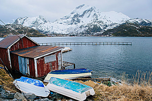 捕鱼,小屋,船,瑞恩,罗弗敦群岛,挪威