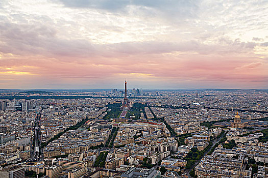 埃菲尔铁塔,巴黎,俯视,日落,法国