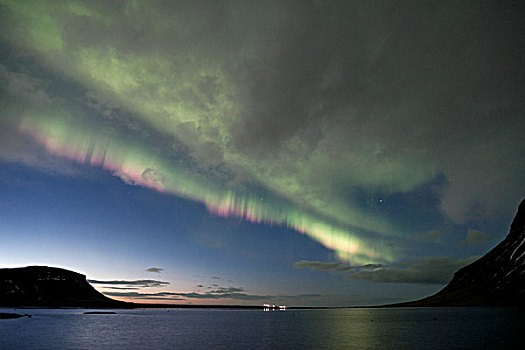 粉红色,北方,黃昏,后面,云,冰岛,欧洲