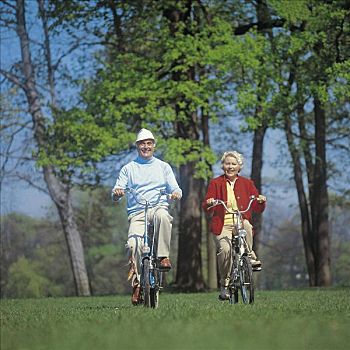 男人,女人,自行车,老年,夫妻,骑车,老人,退休老人