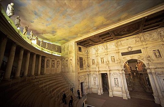 壁画,涂绘,天花板,剧院,维琴察,威尼托,意大利,欧洲,世界遗产