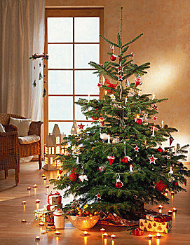 装饰,圣诞树,礼物,排,茶烛