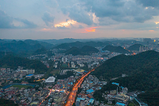 航拍贵州贵阳城市夜景