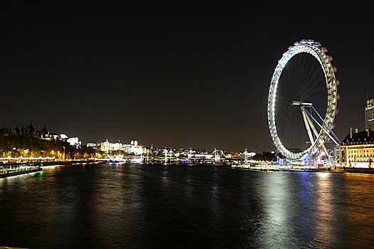 英格兰,伦敦,伦敦南岸,泰晤士河,英国航空公司,伦敦眼,夜晚
