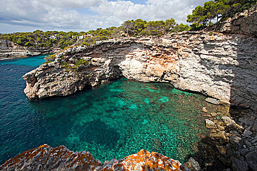 岩石,海岸,靠近,马略卡岛,巴利阿里群岛,西班牙,地中海,欧洲