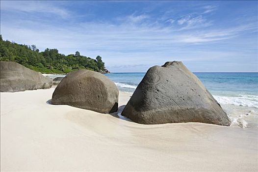 海滩,靠近,远景,特色,花冈岩,塞锡尔群岛,缓坡,马埃岛,塞舌尔,印度洋,非洲