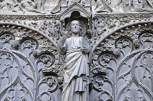 圣徒,雕塑,正门入口,特写,圣埃蒂安,大教堂,博格斯,中心,法国,欧洲