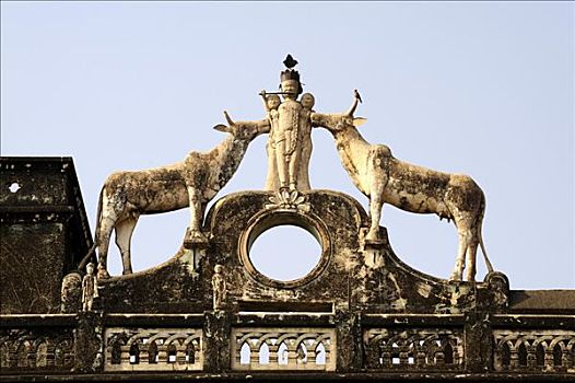 雕塑,母牛,城市,大门,沙卡瓦蒂,区域,拉贾斯坦邦,北印度,南亚