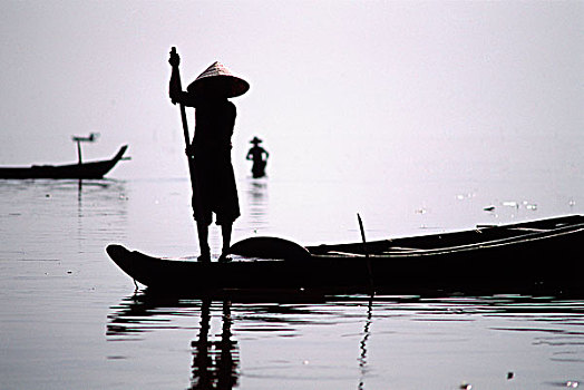 柬埔寨,树液,河,渔民,杆,水