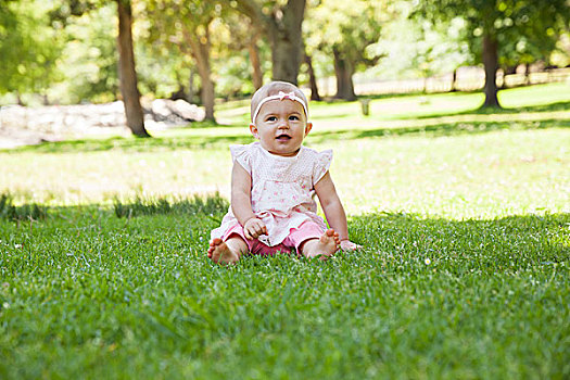 高兴,可爱,婴护,草地,公园