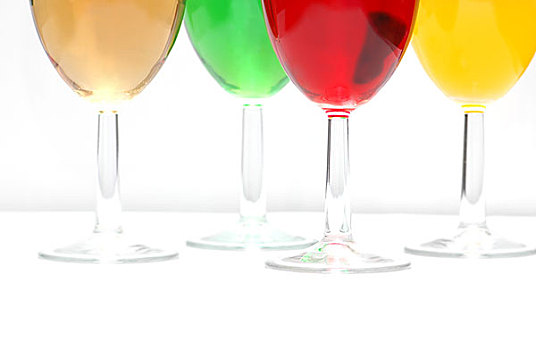 玻璃杯,饮料,多样,彩色,白色背景