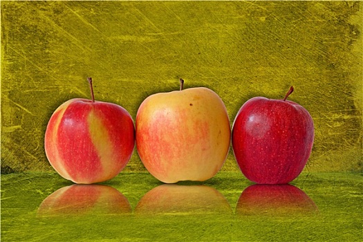三个,苹果,绿色背景