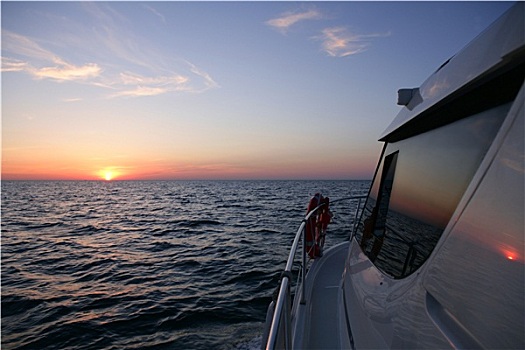 漂亮,日落,日出,上方,蓝色海洋,游艇