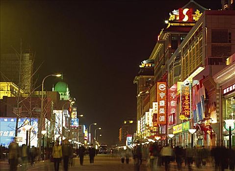 王府井,夜晚,北京,中国