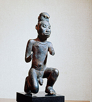 跪着,皂石,雕塑,一个,男人,刚果,19世纪