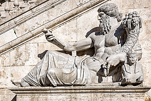 古老,大理石,雕塑,尼罗河,神,狮身人面像,卡比托山,山,广场,罗马,意大利,欧洲