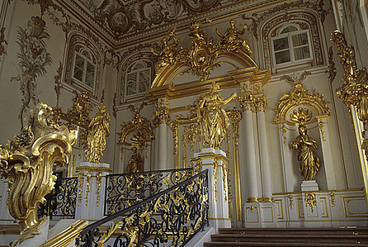俄罗斯,彼得斯堡,彼得宫,大皇宫,室内,楼梯