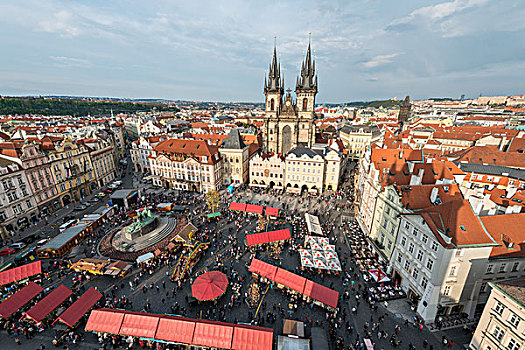 老城广场,市场,提恩教堂,圣母大教堂,正面,老城,区域,布拉格,捷克共和国,欧洲