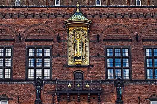 建筑,市政厅,镀金,雕塑,城镇,奠基人,主教,哥本哈根,丹麦,斯堪的纳维亚,欧洲
