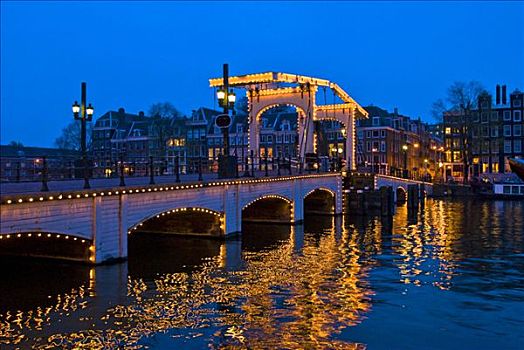 瘦桥,上方,阿姆斯特河,阿姆斯特丹,荷兰,欧洲