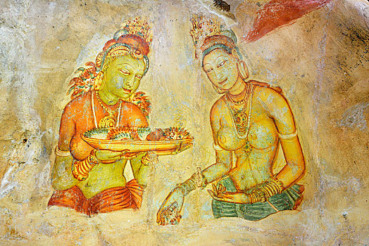 壁画,云,女孩,狮子岩,锡吉里耶,世界遗产,斯里兰卡,亚洲