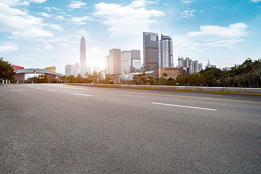 道路地面和城市建筑景观