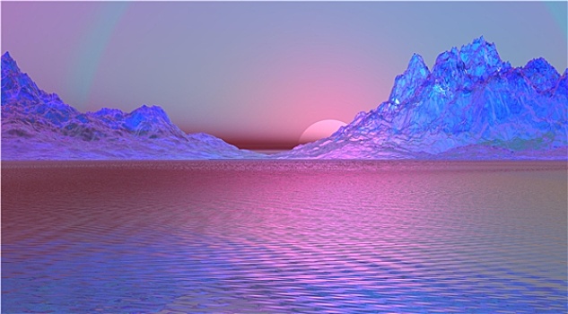 风景,紫色,蓝色,禅,两个,山,冰