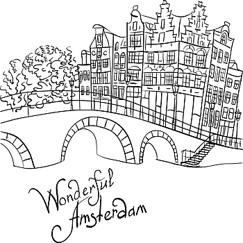 矢量,城市风光,阿姆斯特丹,运河,桥