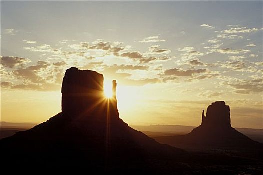 日出,后面,连指手套,纪念碑谷,亚利桑那