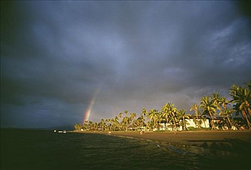 斐济,海边,胜地,彩虹,暗色,雷雨天气