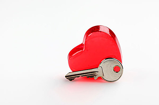 特写,红色,心形,玻璃,钥匙,白色背景,背景,情人节
