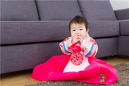 韩国人,女婴,座椅,地毯