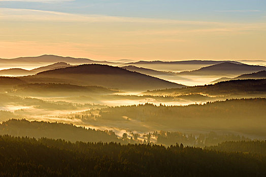 晨雾,舒马瓦山区,国家公园,捷克共和国,风景,靠近,巴伐利亚森林,下巴伐利亚,巴伐利亚,德国,欧洲