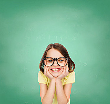教育,学校,视野,概念,微笑,可爱,小女孩,黑色,眼镜