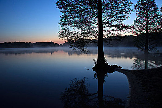 湖,黃昏,杜伊斯堡,德国