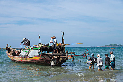 缅甸,分开,乘客,乘坐,公用,船