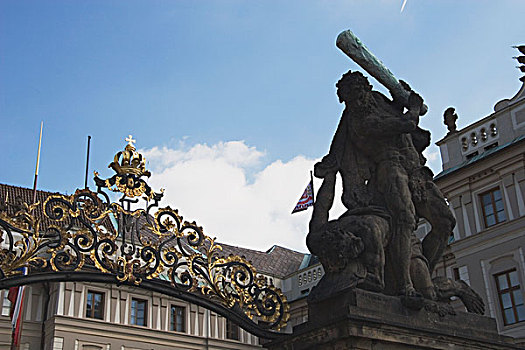 雕塑,大门,入口,布拉格城堡,布拉格,捷克共和国