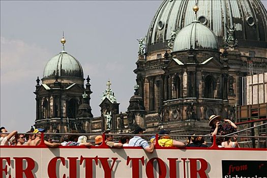 城市,旅游巴士,游客,正面,柏林,圆顶
